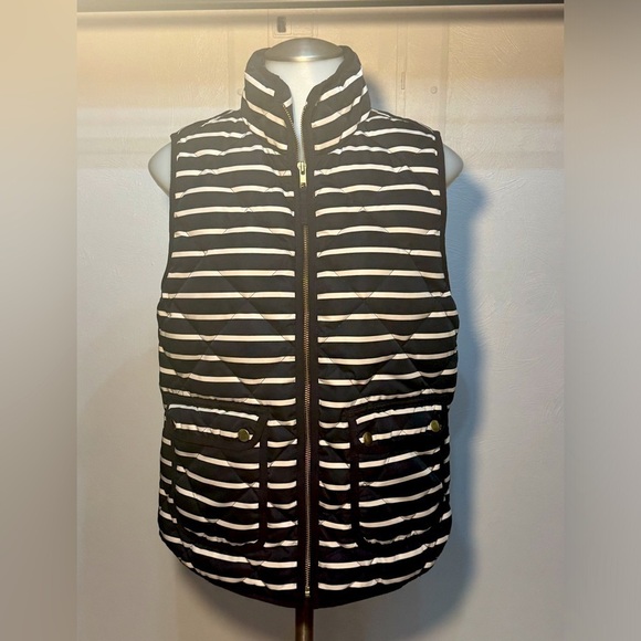 Small down filled feather puffer vest j crew blue white striped Vest Quilted - Picture 4 of 11